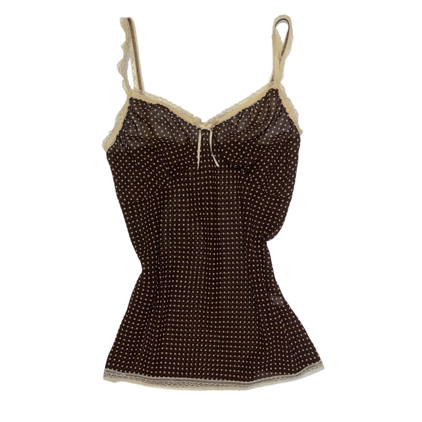 Brown polka dot mesh cami