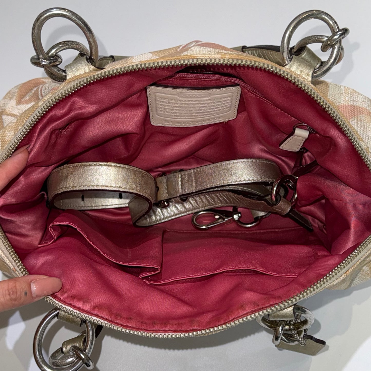 Coach beige pink embroidered 2way bag