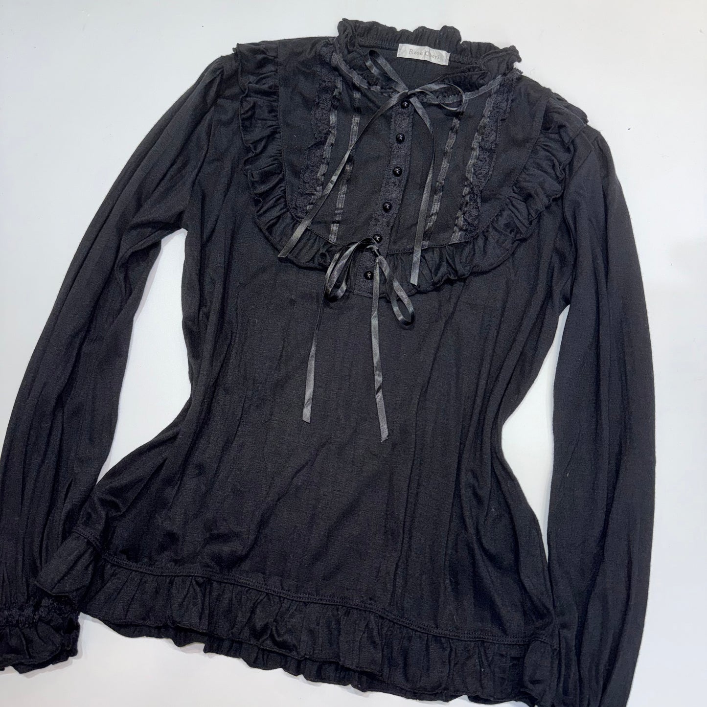 Rosa Cheri black ruffle lace trim long sleeve