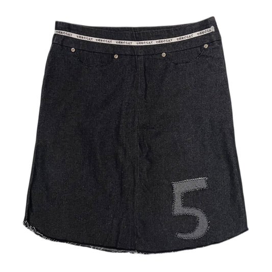 Black denim skirt with japanese waist band detail