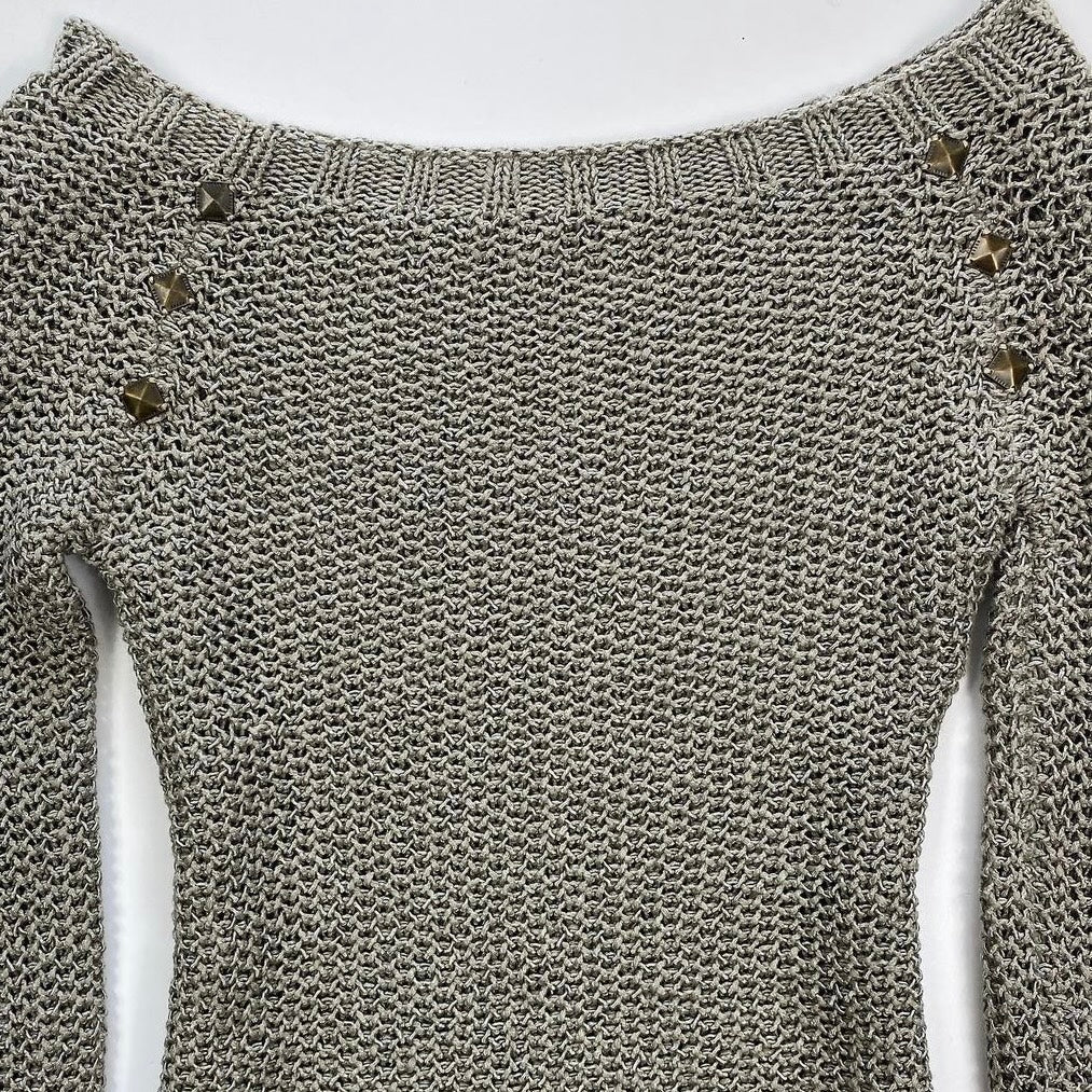 Grey rivet Off shoulder knit top