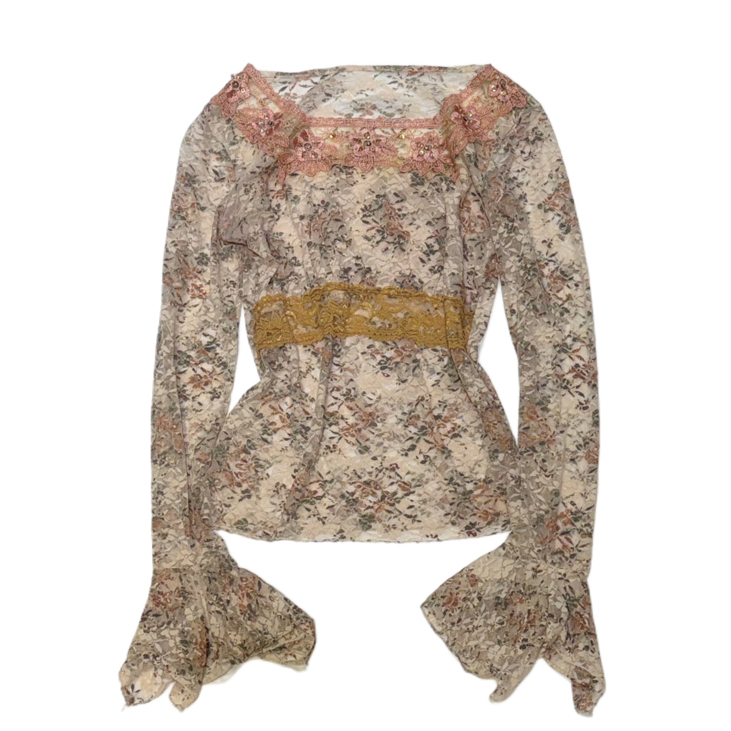 Beige embroidered floral lace long sleeve