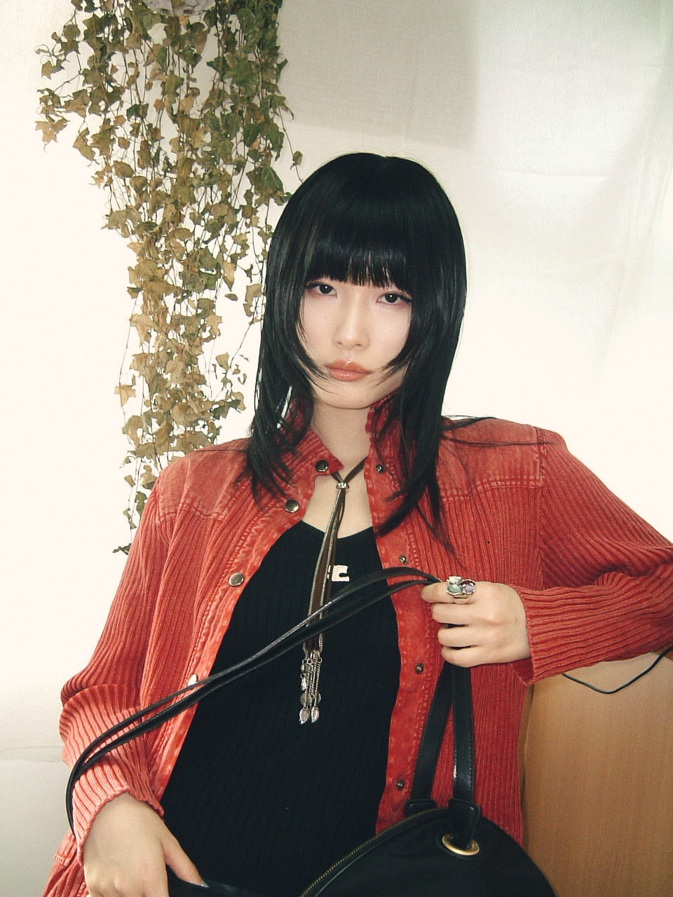 RAMLOSSA red denim x knit jacket