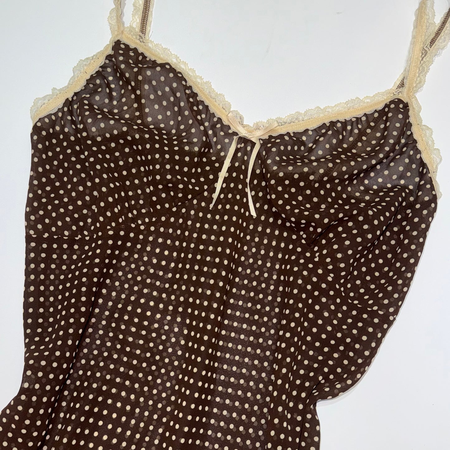 Brown polka dot mesh cami