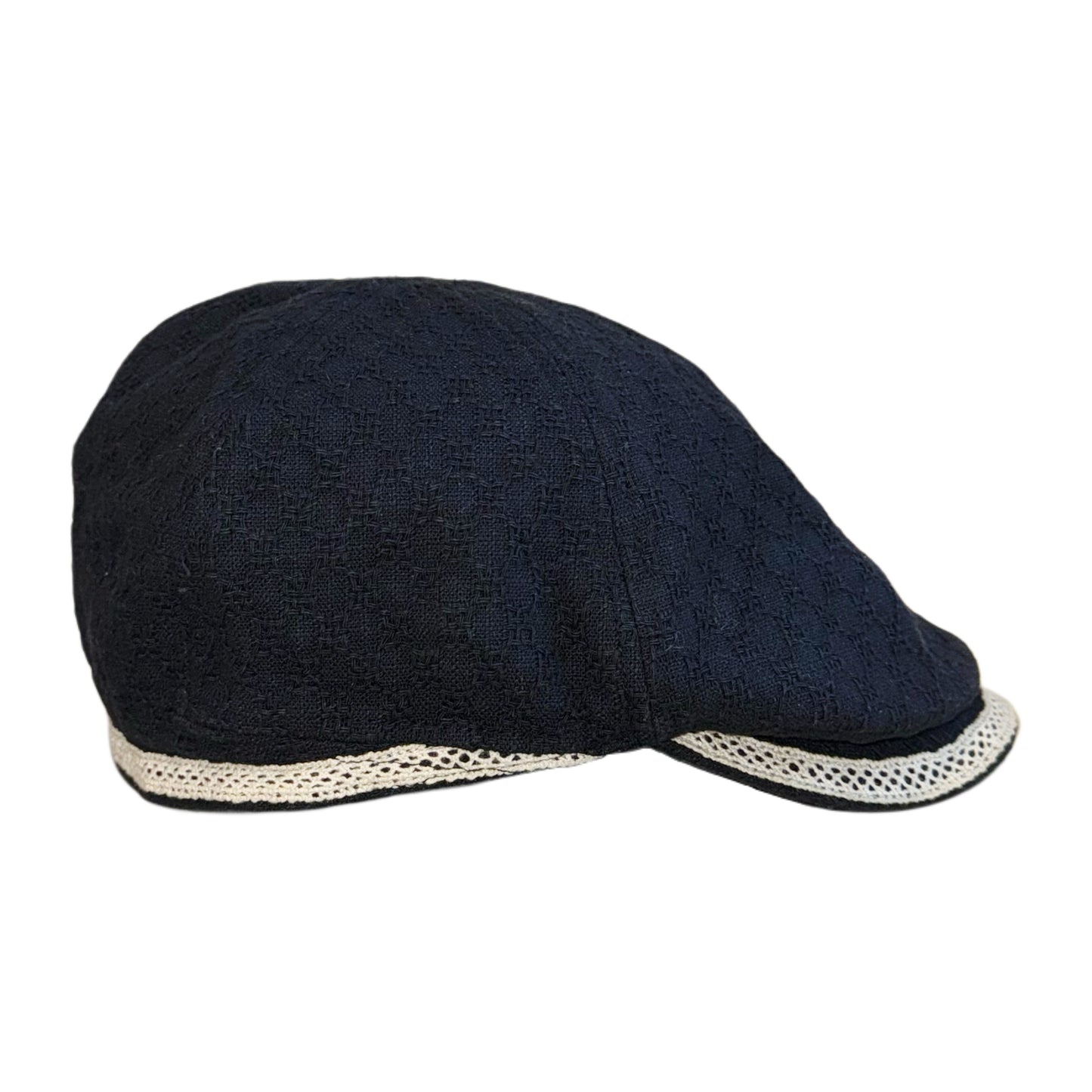 Navy polka dot lace trim flat cap