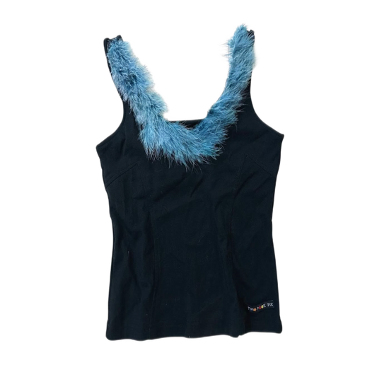 Blue fuffy collar tank