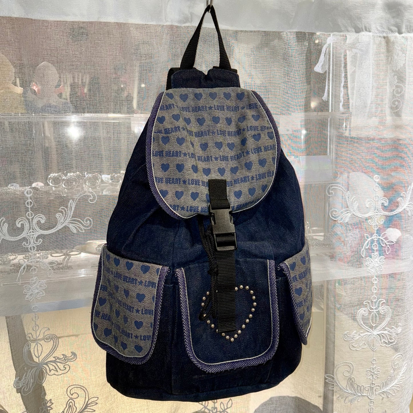 Love heart denim backpack