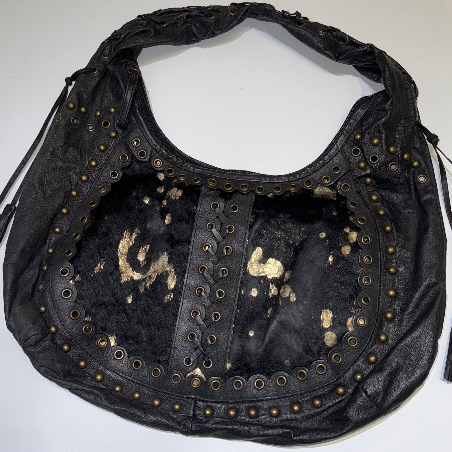 Black leather rivets shoulder bag