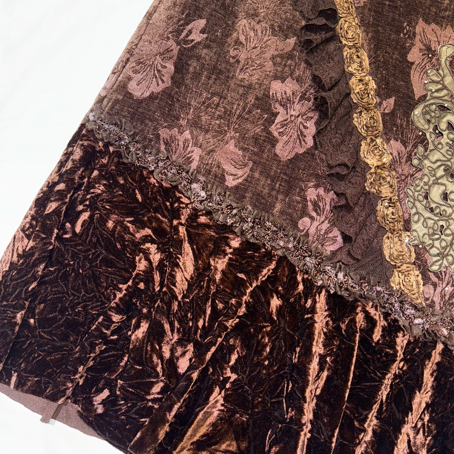 Brown velvet lace embroidered skirt