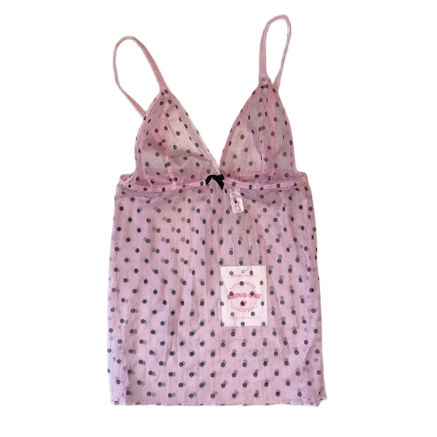 Pink mesh top with black dots