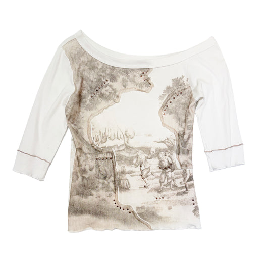 Cop Copine mesh layered rivets off shoulder top