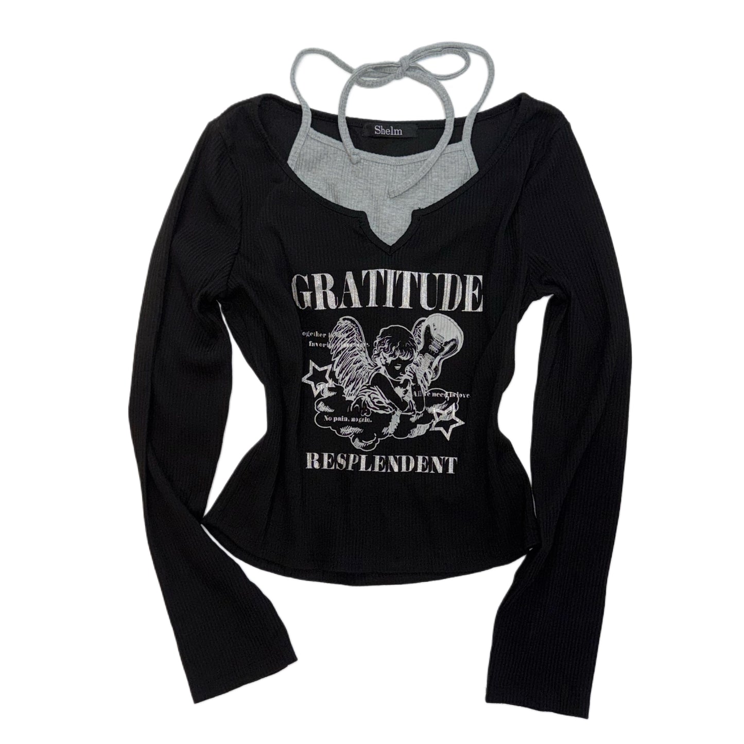 “Gratitude” black grey layered long sleeve