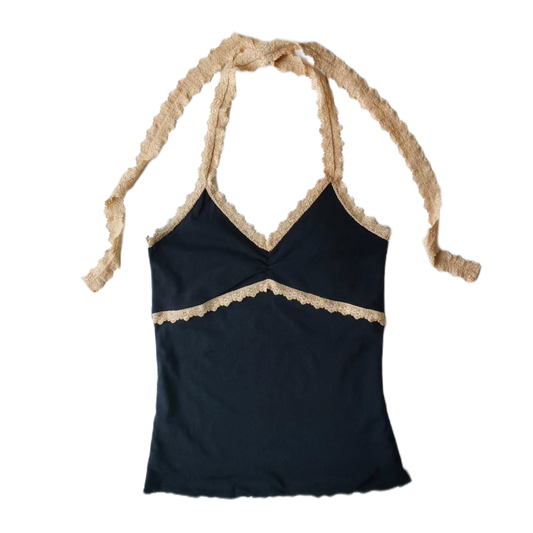Black mesh halter top