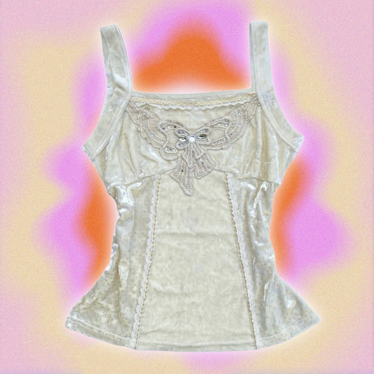 Beige velvet butterfly top