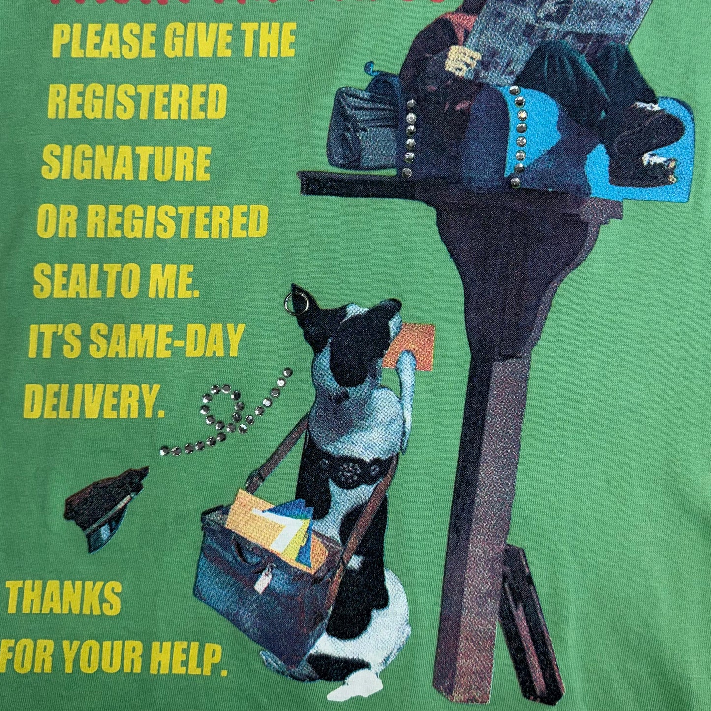 “Special Delivery” puppy green top