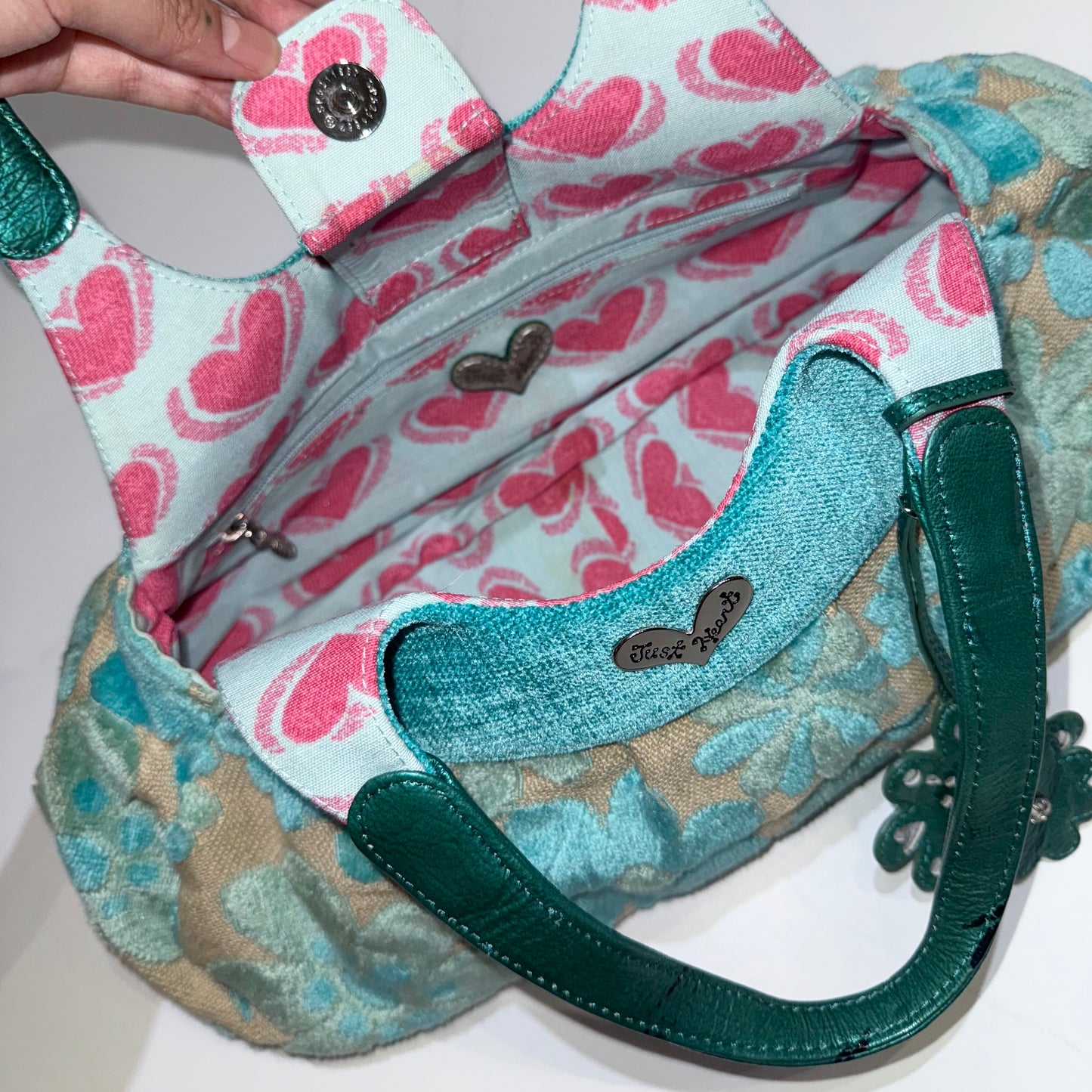 Think Bee teal floral shoulder bag
