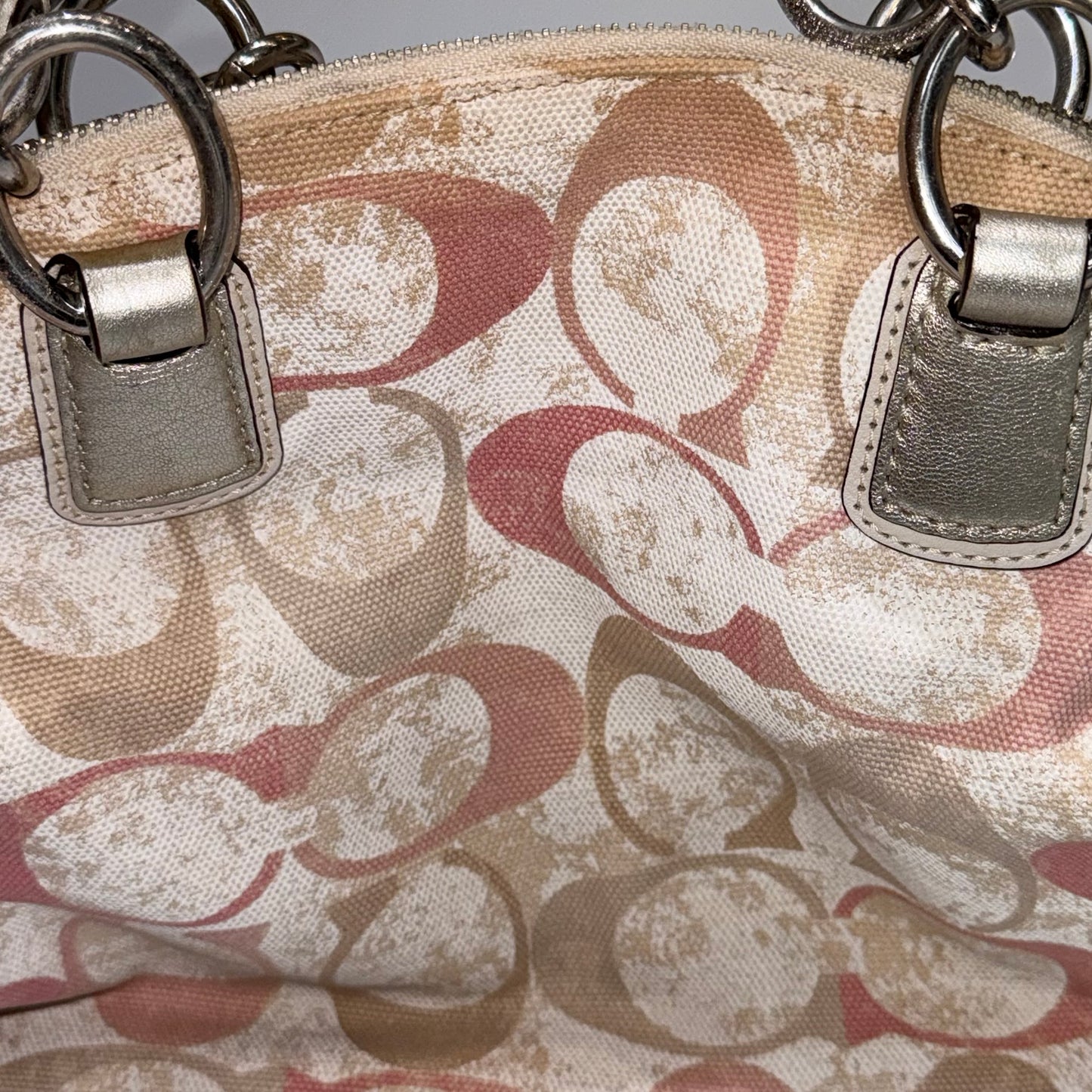 Coach beige pink embroidered 2way bag