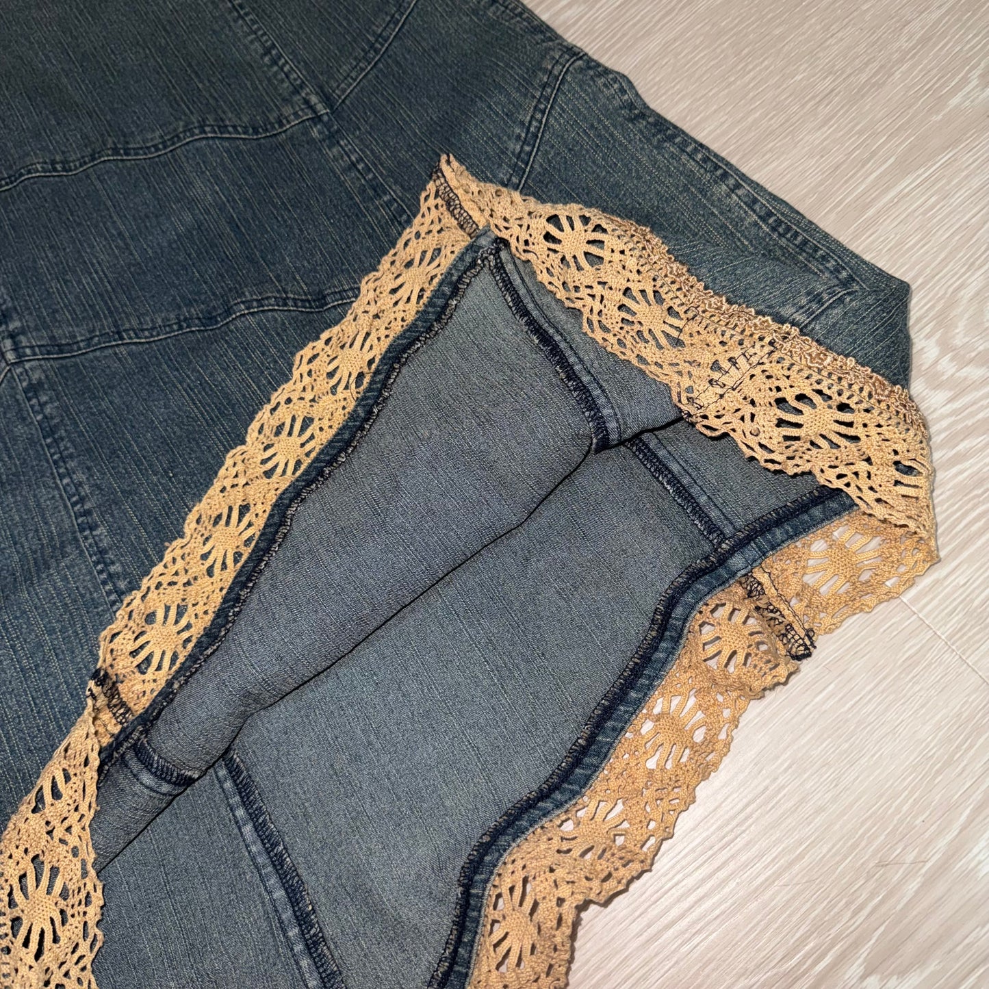Denim lace trim mermaid skirt
