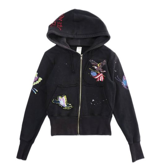 Ed hardy old school tattoos print black zip hoodie