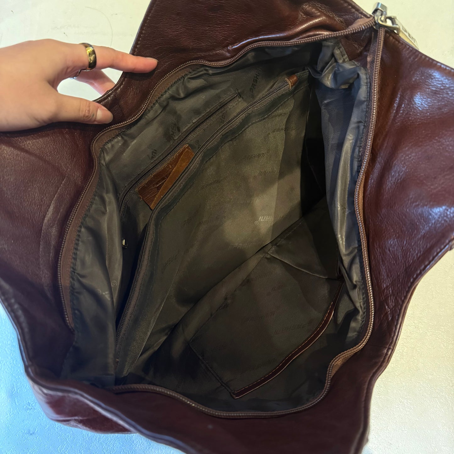 Burgundy leather studded hobo bag