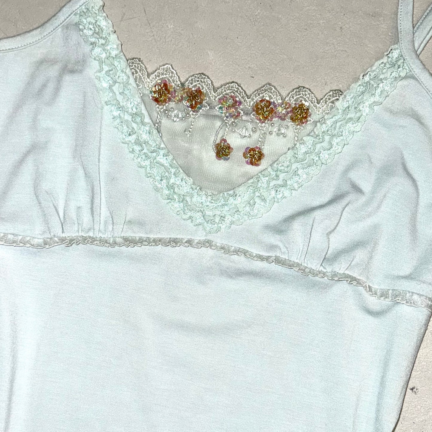 Baby blue embroidered lace cami