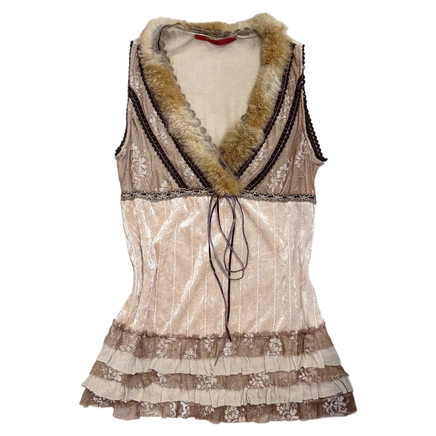 Beige furry velvet lace top