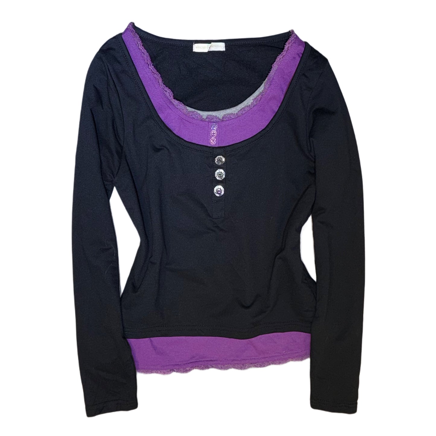Purple black grey lace layered long sleeve