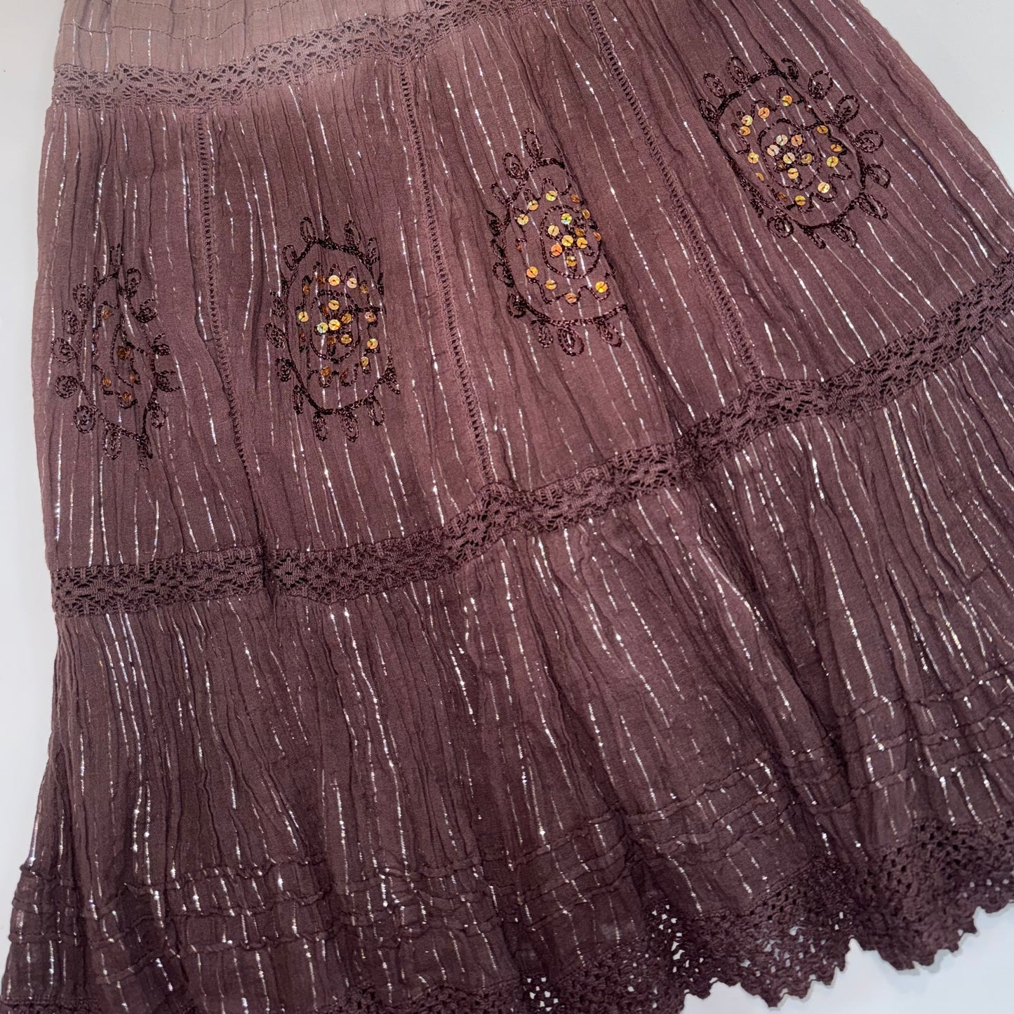 Brown embroidered lace skirt