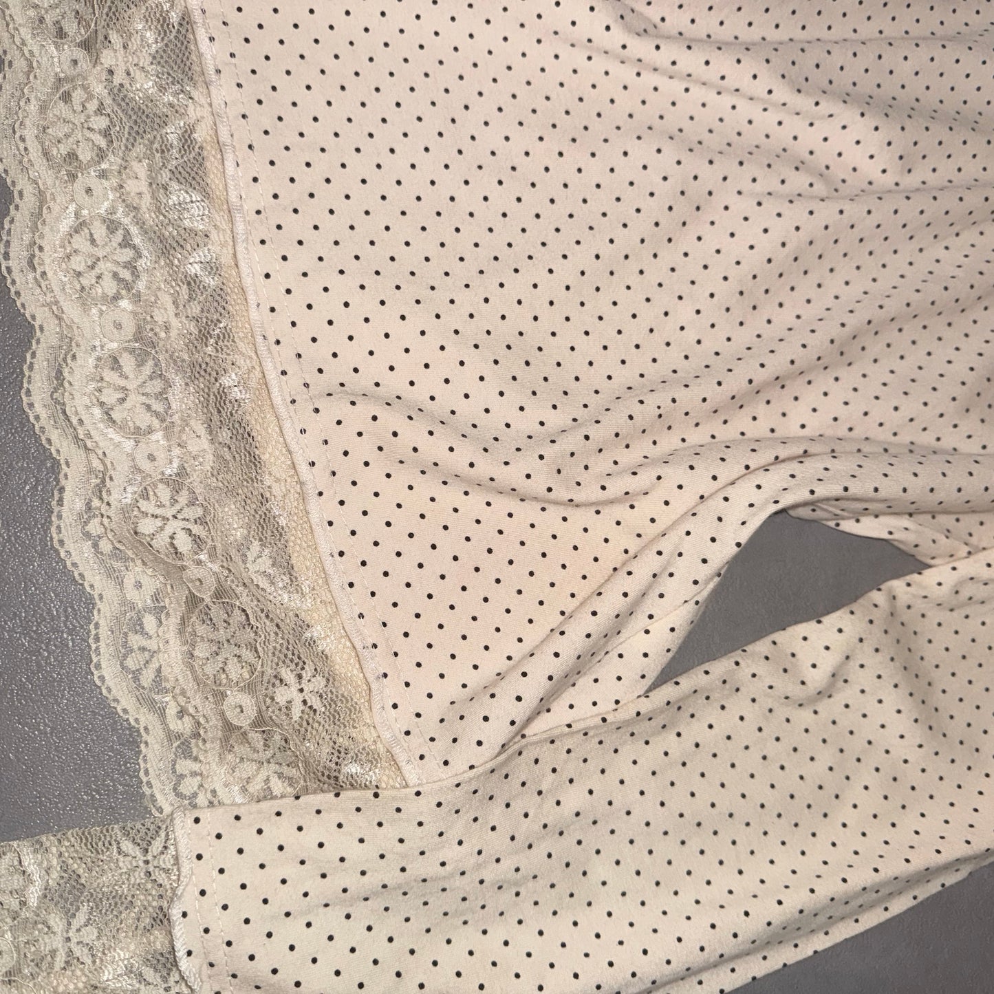 Beige polka dot lace turtle neck long sleeve