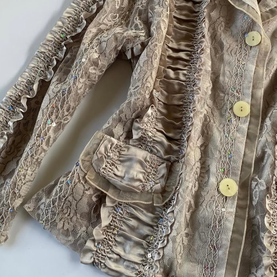 Brown lace button up outer