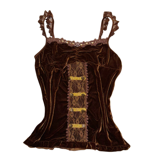 Brown velvet cami with rose detail