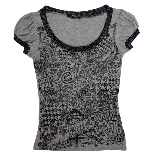 Morgan De Toi big collar grey graphic top