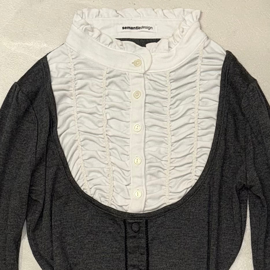 Grey white ruffle layered long sleeve