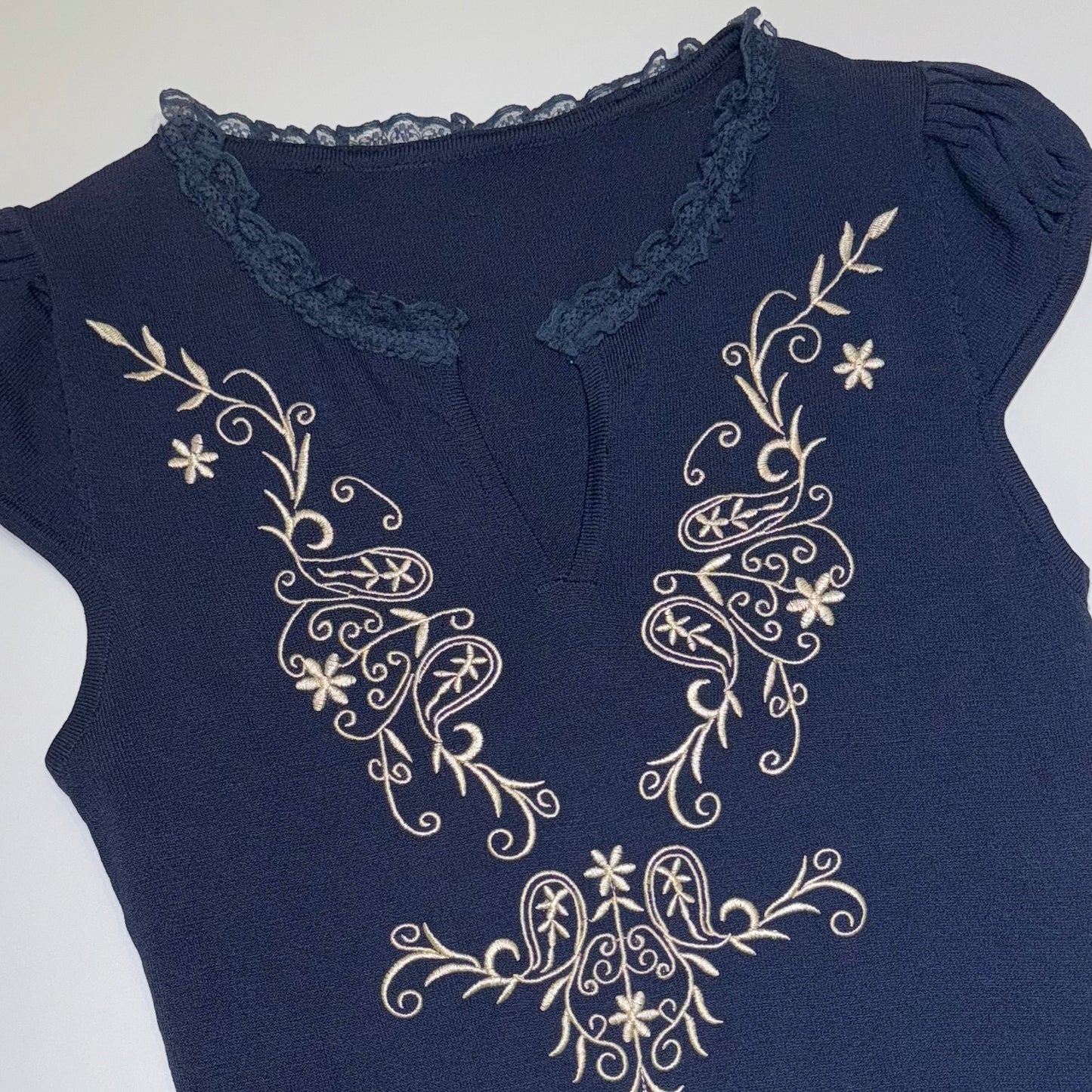 Navy floral embroidered dress