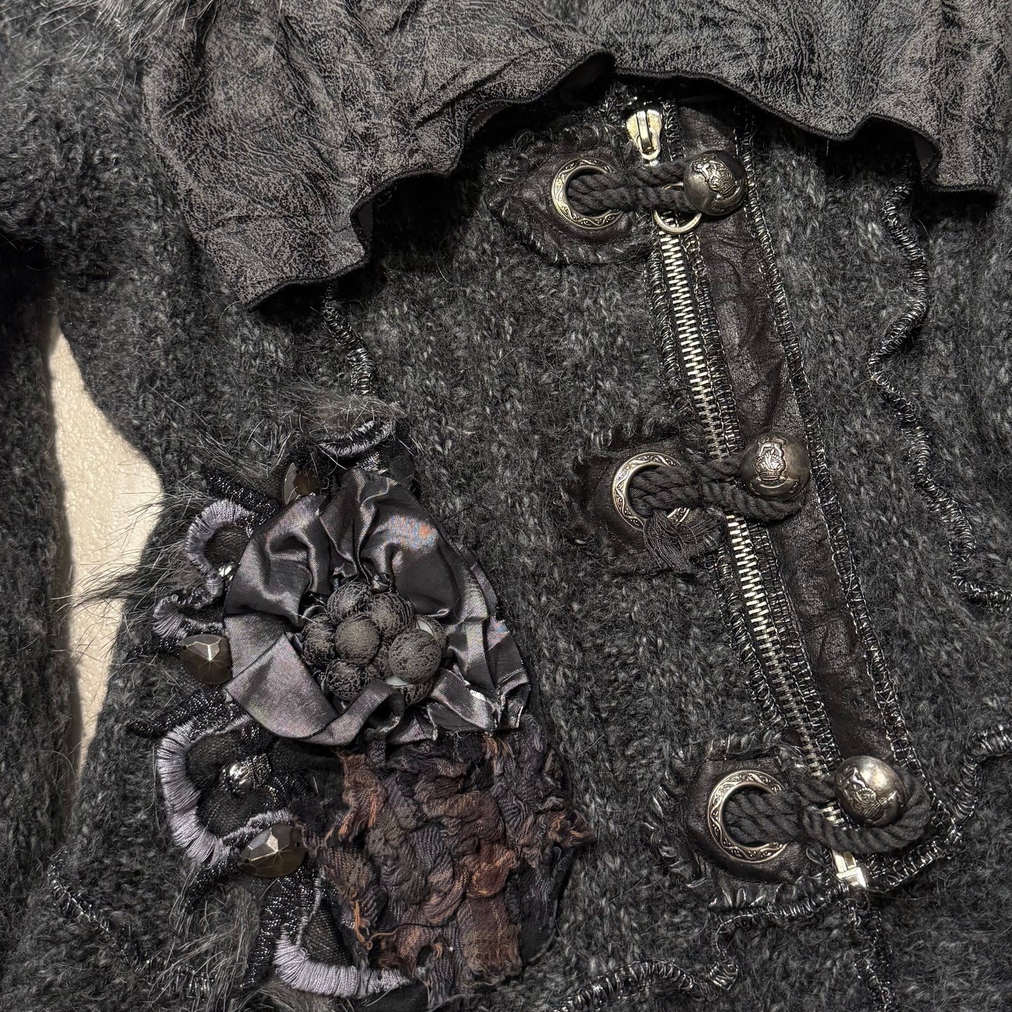 Patrice Breal grey black knit zip button cardigan