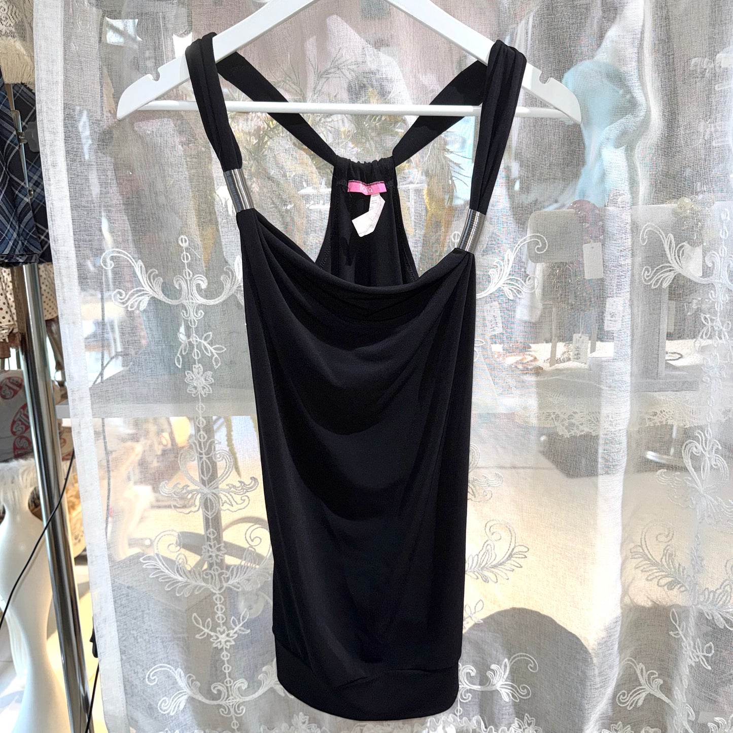 Cowl neck cami with spring detail