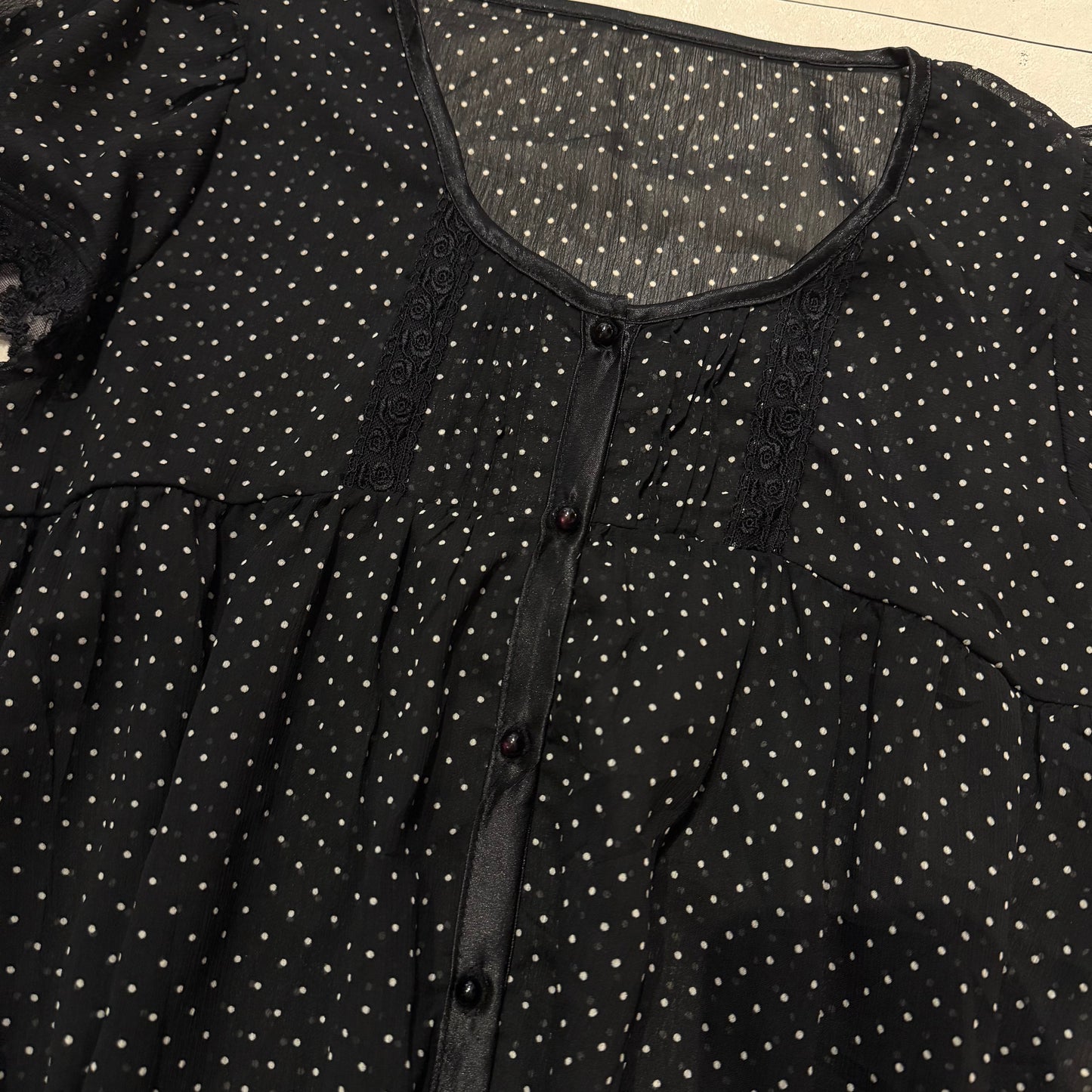 Black polka dot mesh top