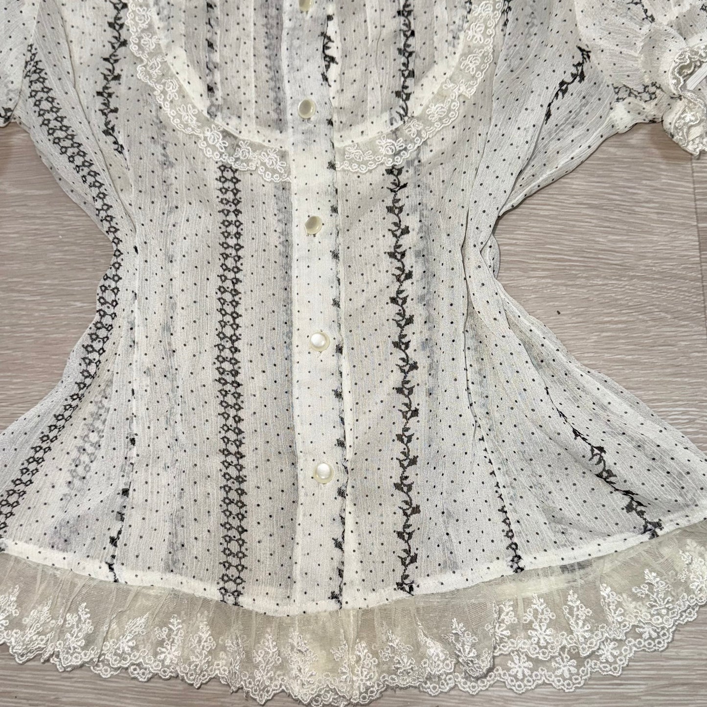 Ivory floral lace mesh shirt