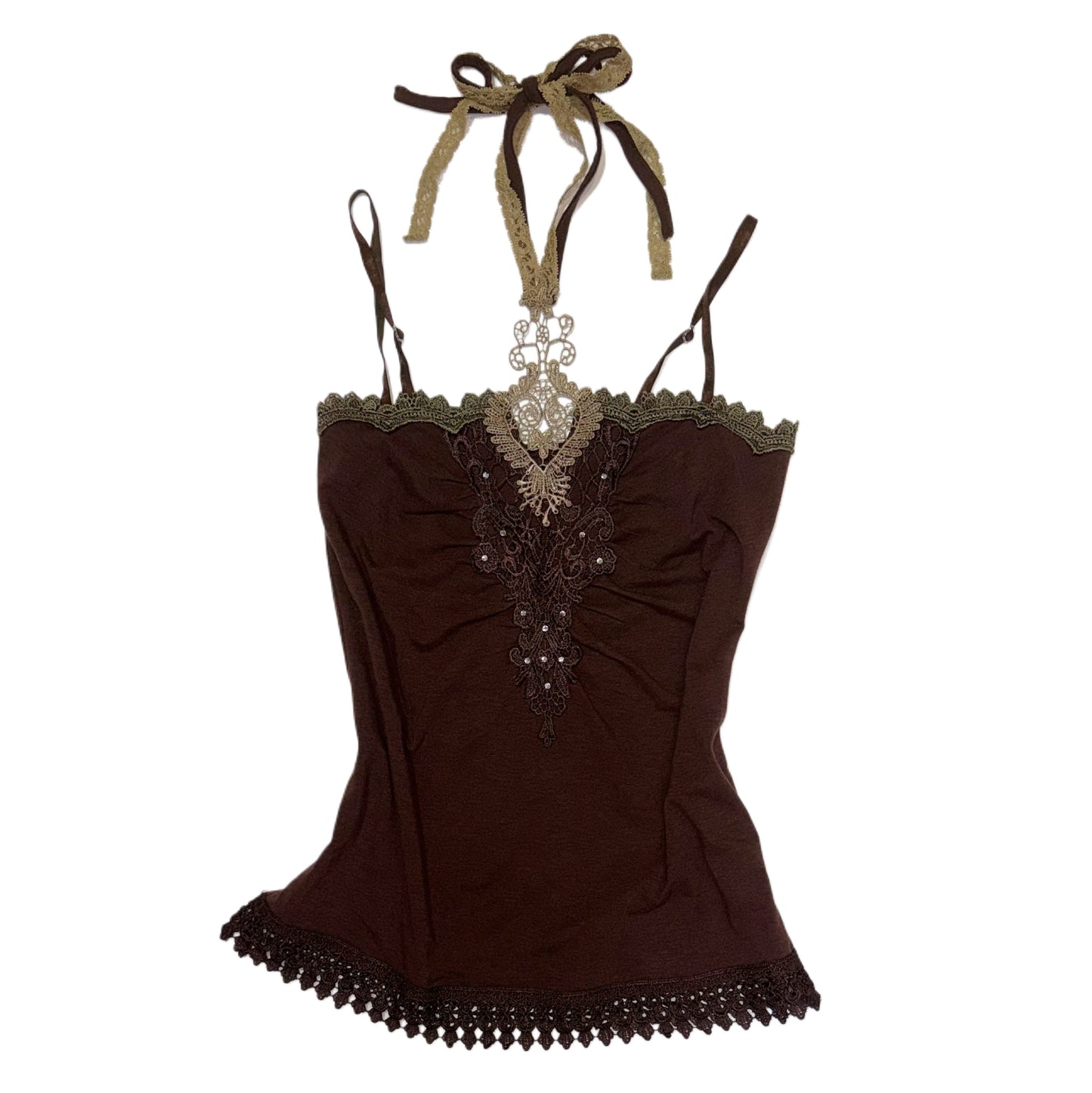 Axes brown lace halter cami