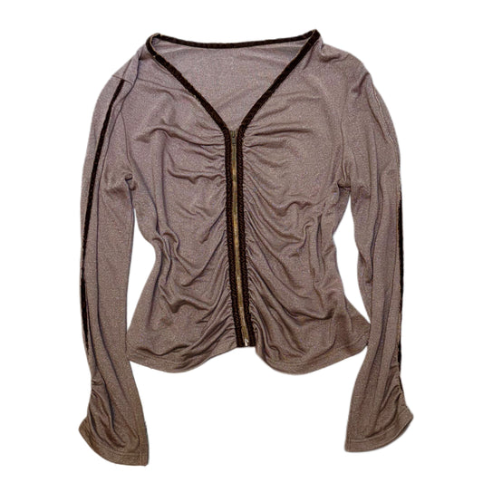 Brown v-neck zipper long sleeve