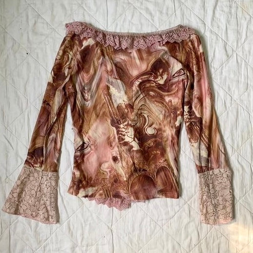 Pink lace double layers long sleeve