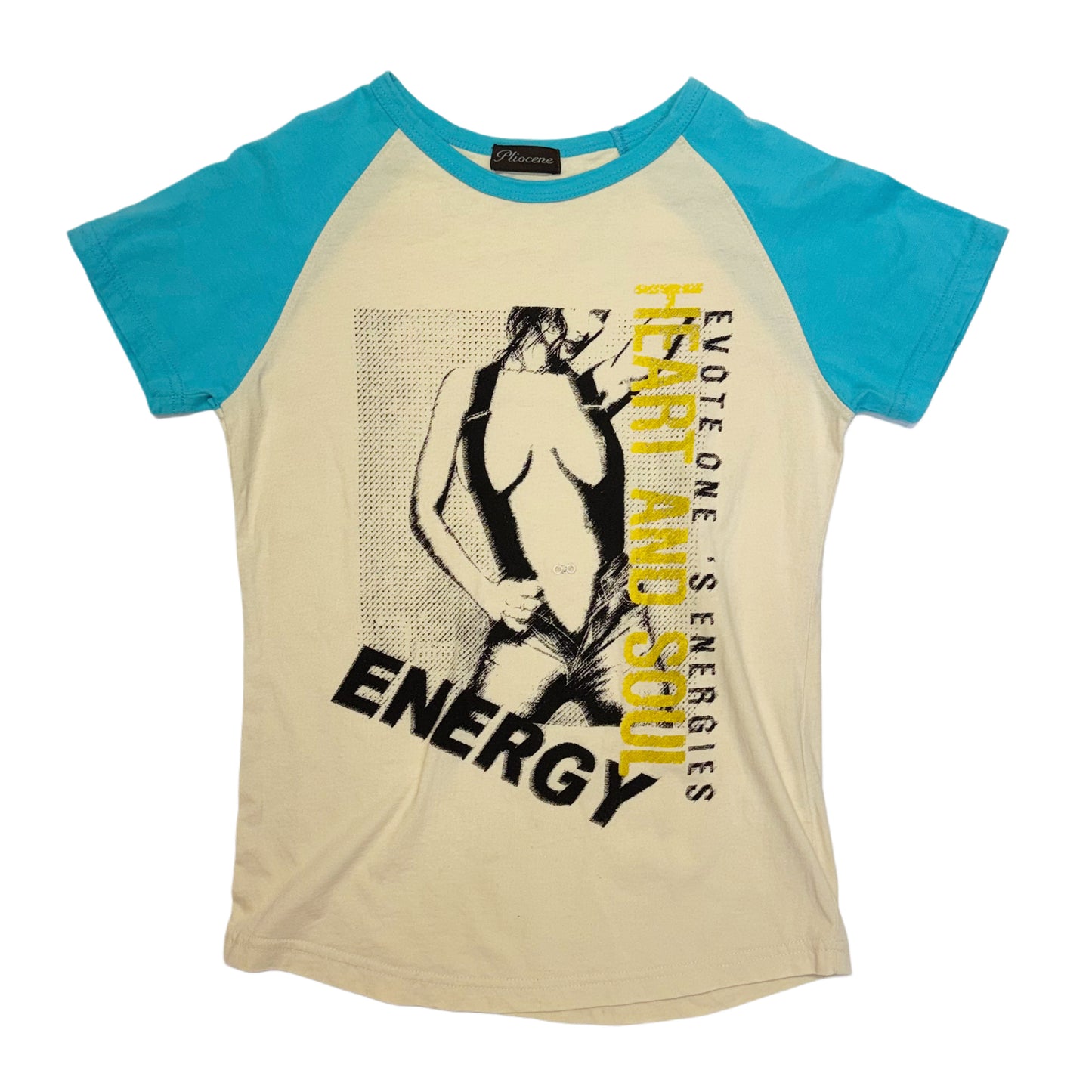 “Energy” ivory tiffany blue sleeve top