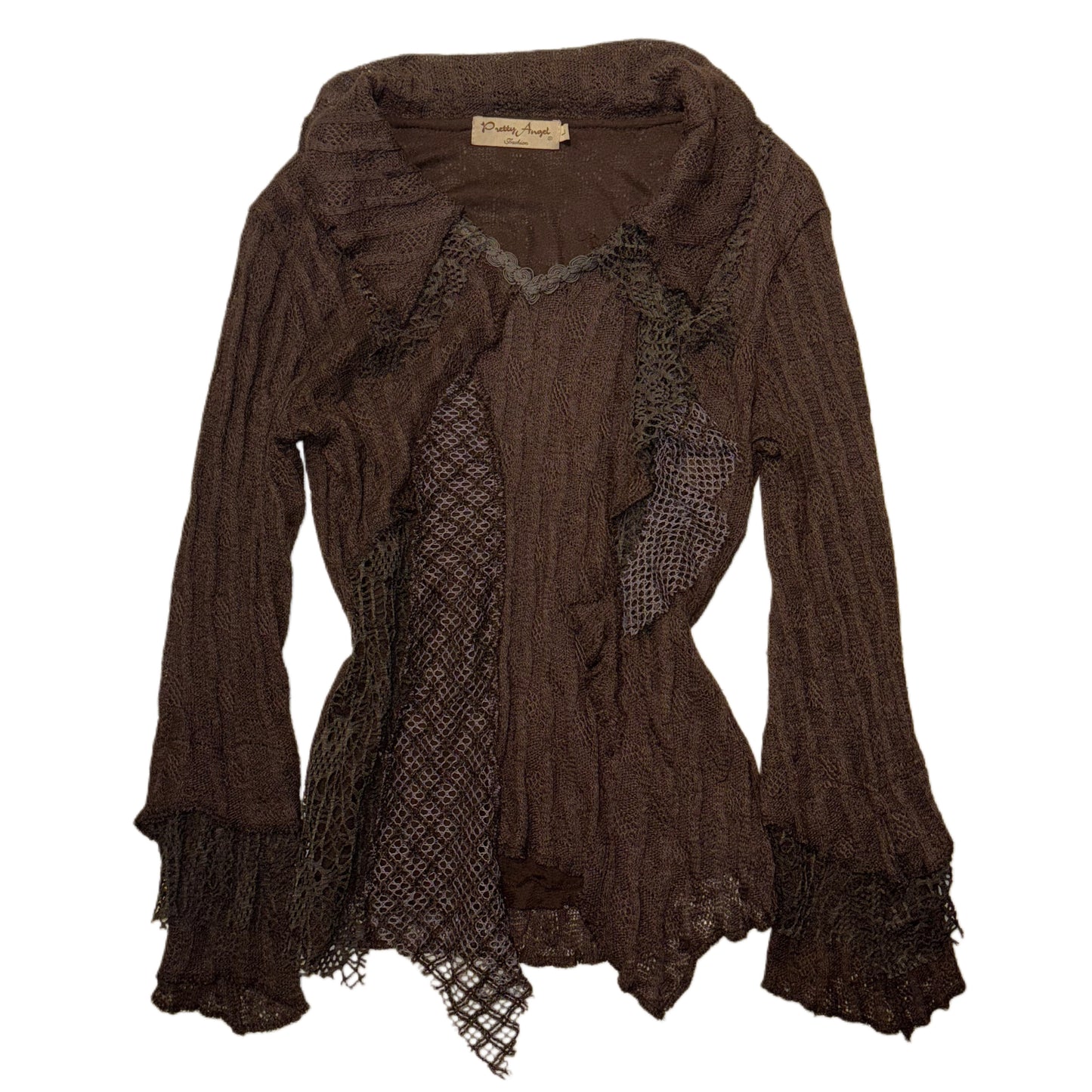 Brown lace patchwork long sleeve