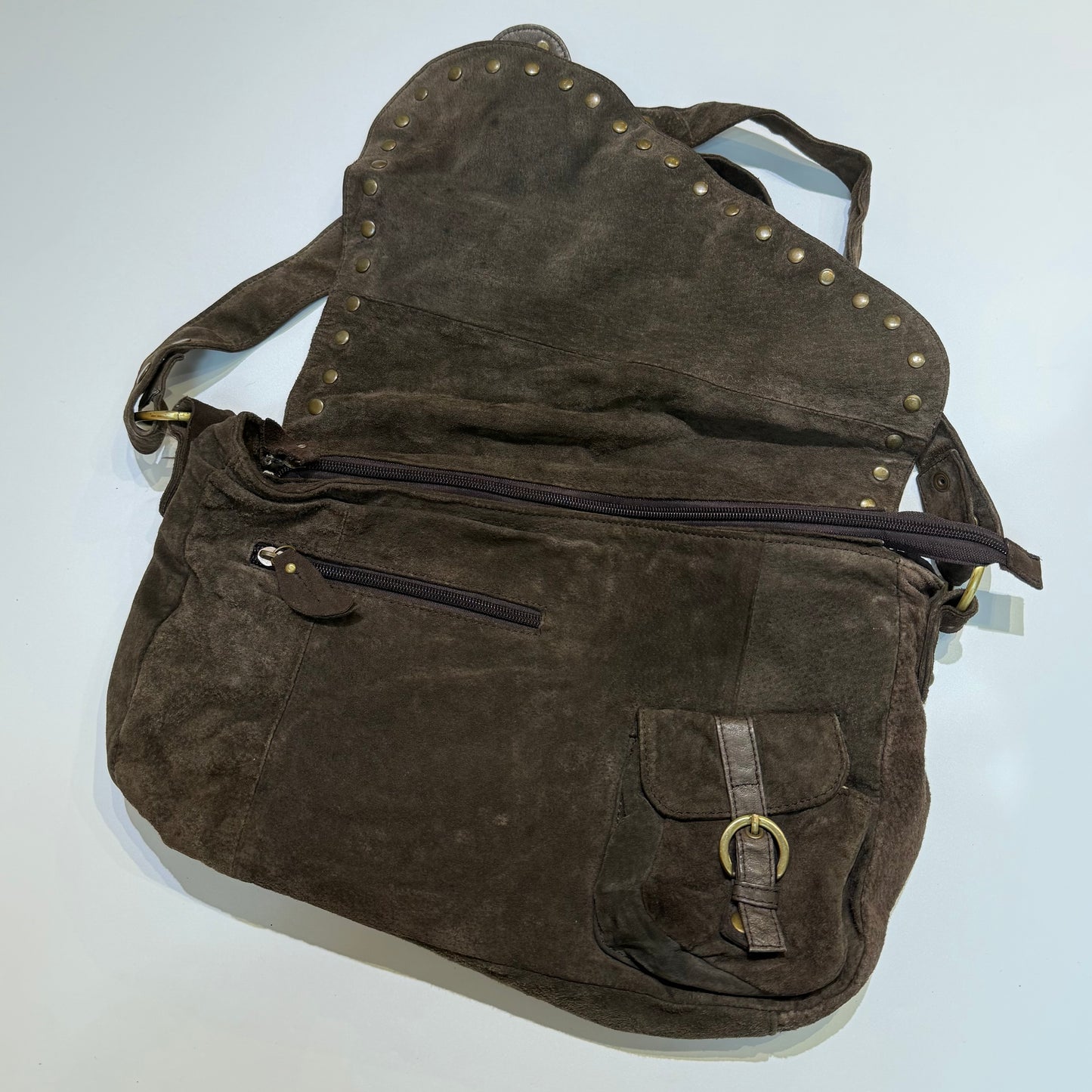 Brown crossbody suede bag
