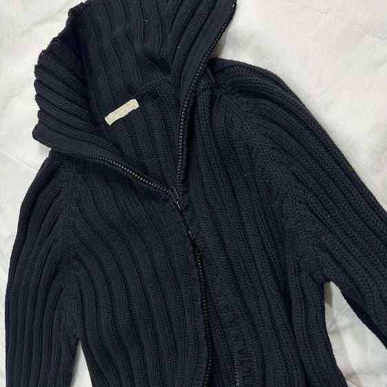 Double zips black knit jacket