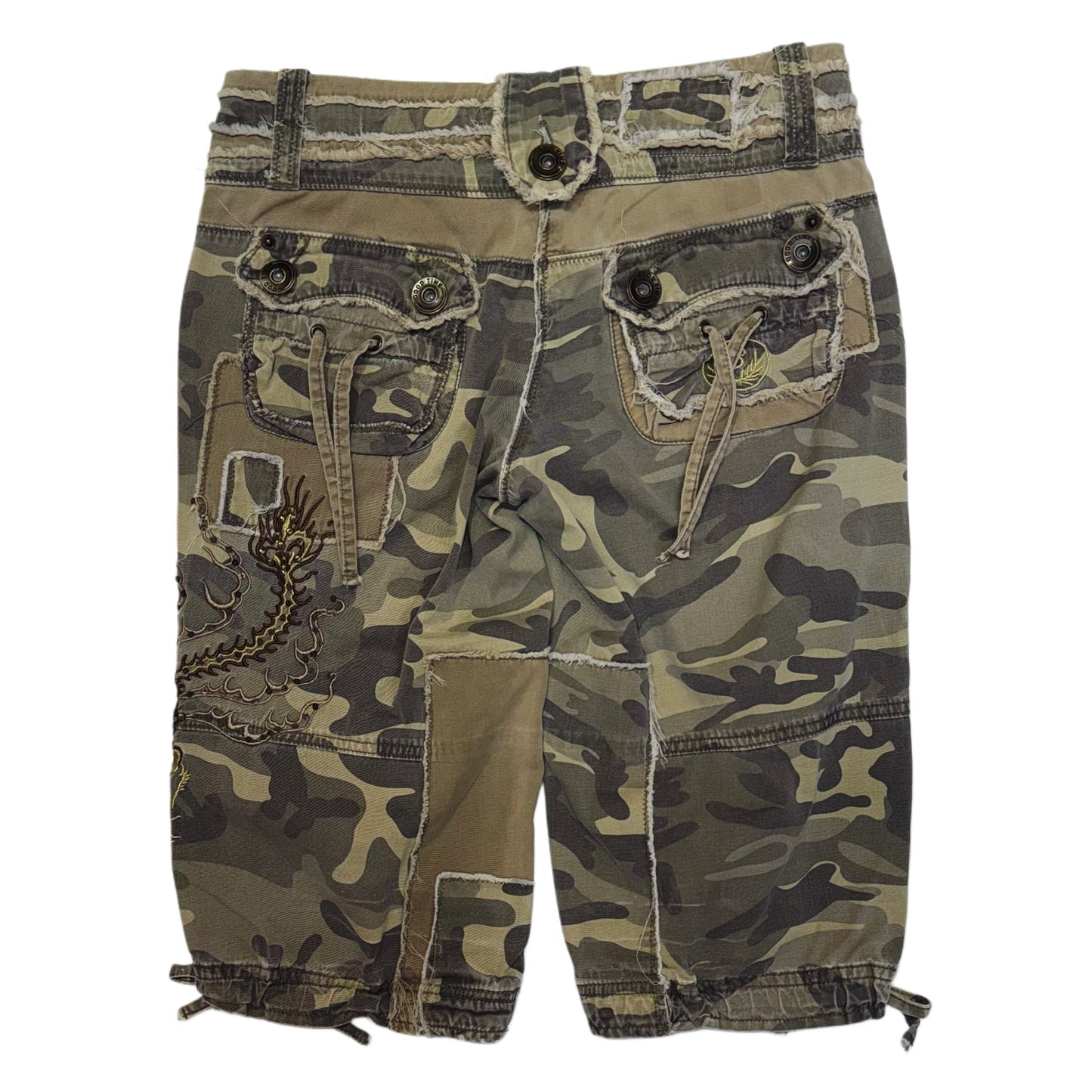 Good Time embroidered dragon camo jorts