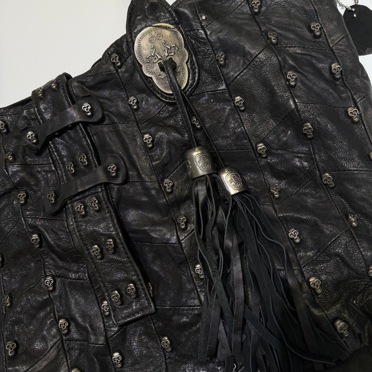 Black leather skull bag