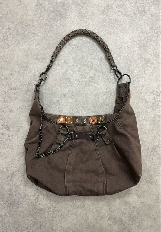 Diesel brown denim shoulder bag