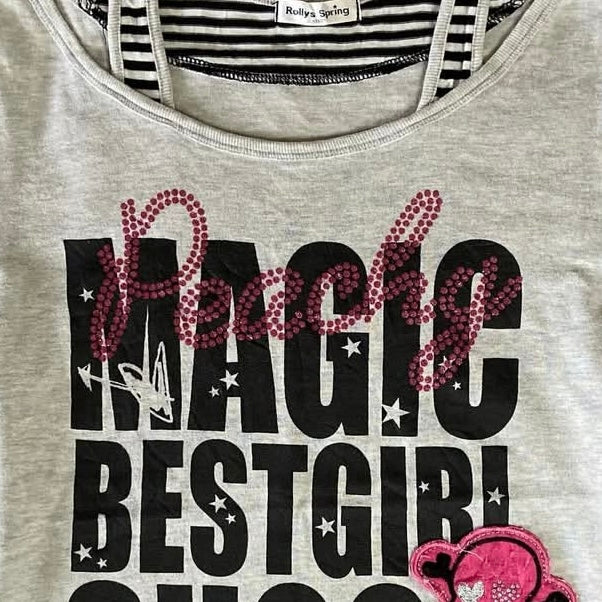 "Magic best girl shock"grey layered top