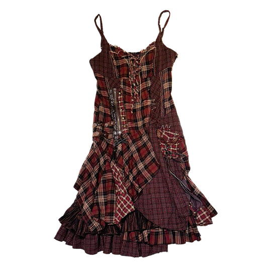 Nana dress⭑red brown checkered leather rivet dress